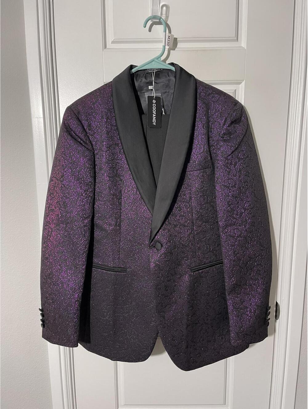 COOFANDY Suits for Men Size SM Sparkling Purple Shawl Lapel 2 Pieces M330